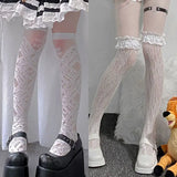  MQTIME  - Subculture Harajuku Sheer Mesh Thigh High Stockings Girai Kei Lace Trim Over Knee Socks Gothic Sweet Lolita Socks