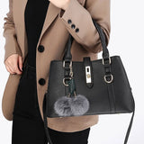 MQTIME  -  Women Fashion Hairball Shopper Totes Solid Color PU Leather Large Capacity Handbag Ladies Luxury Designer Crossbody Shoulder Bag