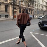 MQTIME  -  Elegant Woolen Patchwork V-neck Buttoned Jacket Short Coat 2025 New Women's Clothing
