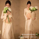 MQTIME  -  Women Photography Props Maternity White Elegant Pregant Split Top with Skirt Pregnancy Dresses Studio Photo Shoot Photo Clothes