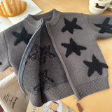 MQTIME  -  Baby Girl Sweater Stars Jacquard Plus Round Neck Toddler Girls Fleece Cardigan Winter Kids Baby Girl Casual Knitwear