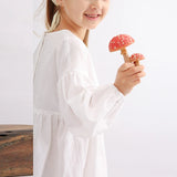  MQTIME  -  Girls White Cotton Linen Dress Spring New Baby Girl V-Neck Casual Loose Linen Long-Sleeved A-Line Dress Doll Princess Dresses