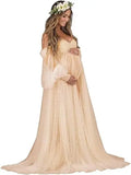 MQTIME  -  Ivory Bridal Pearls Maternity Dress for Photography Long Sleeve Pregnant Photoshoot Robe Photo Shoot Dresses Women Baby Shower