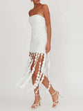 MQTIME  -  Strapless Party Gowns for Women 2025 Summer Sexy Tasseled Bodycon Mini Dress Solid White Skinny Evening Dresses