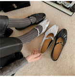 MQTIME  -  Street Style Fashion Pleated Mary Janes Women Ballet Flats Comfortable Soft Soles Leather Spring Summer Walking Loafers Shoes