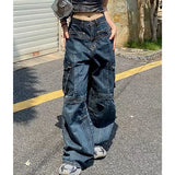 MQTIME  -  Summer Womens Jeans High Waist Baggy Casual Vintage Y2K Plus Size Straight Cargo Pants Street American Wide Leg Denim Trouser