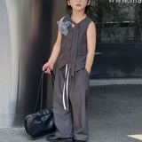 MQTIME  -  Boys' Suit Spring/summer New Childrens Clothes Boys Baby Grey Striped Vest Trousers Gradient Corsage Three-piece Set