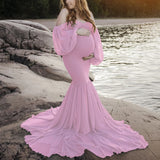 MQTIME  -   Long Chiffon Sleeve Tired Mermaid Maternity Dress for Photoshoot Photography Baby Shower