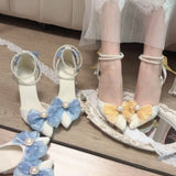 MQTIME  -  women's pumps and heels Lolita heels y2k accessories blue yellow bow elegant shoes for women wedding heel bridal shoes party