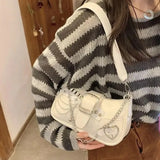  MQTIME  -  Retro American Style Y2k Metal Rivets Large Capacity Armpit Bag Super Cool Pu Pink Storage Bag Women Bags Single Shoulder Bag