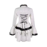 MQTIME  -  Medieval Vintage Gothic Lace-up Stand Bell Sleeve White Shirt Elegant and Luxury Jacquard Coswear Costume Court Gothic Lace Top