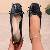 MQTIME  -  Elegant Ballet Wine Red Bowknot Medium Heel Pumps Women Summer Classic Square Toe Thick Heel Pumps Women Black Office Shoes