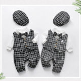 MQTIME  -  Infant 1st Birthday Gentleman Clothes Newborns Plaid Vest Hat Pants White Bodysuit Wedding Costume Baby Boy Formal Boutique Set