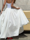  MQTIME  -  Skirt Spring and Summer New Women's Solid Color Pleated Waist Swinging Holiday Style Skirt Umbrella Skirt