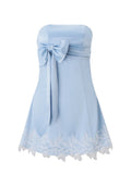  MQTIME  -  Sexy Sweet Summer Solid Lace Patchwork Slash Neck Sleeveless Dresses