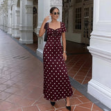  MQTIME  -  Women Sexy Dress Fashion Short Sleeves Bodycon Dresses Women Spring Summer Elegant Dot Print Party Long Dress