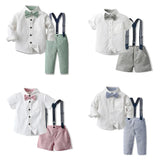 MQTIME  -  Kids Toddler Gentleman Party Dress Set Children Newborn Long-sleeved Cotton Shirt Bow Set Shirt Tops Suspender Pants with Tie