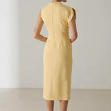 MQTIME  -  Elegant Office Lady Solid Straight Party Dress Spring Crew Neck Hollow Side Split Boho Dress Women Slim Bodycon Hips Dress Mujer