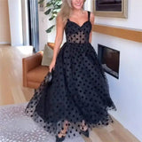 MQTIME  -  Women Gauze Style Slim Fit Date Party Dress Summer Sexy Off Shoulder V Neck Dress Femme Solid Sleeveless Spaghetti Strap Dress
