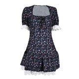 MQTIME  -  Summer Vintage Lace Print Dress Sexy High Waist Mini A Line Dresses For Woman Elegant Street Chic Puff Sleeve Holiday Dress