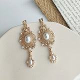 Mqtime Vintage Palace Baroque Pearl Earrings Temperament Earrings Classical Elegant Pierced Earrings Silver Needle Earrings 264