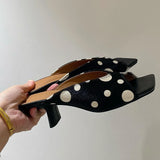  MQTIME  -  Summer Women Polka Dot Slippers Square Open Toe Wedges Heel Slip On Elegant Ladies Office Daily Party Dress Fashion Slide