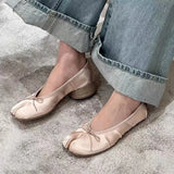 MQTIME  -  Spring Summer Luxury Satin Bowknot Split toe Women Pumps Ballet Style Fashion Pleated Tabi Low Heeled Casual Loafers Lazy shoes