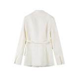 MQTIME  -  Blazer Suit Trouser Sets Women Solid Lace Up Turn-down Collar Coat High Waist Wide Leg Pant Suits Female 2025 Office Lady Outfit