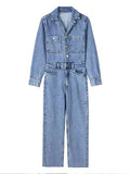 MQTIME  -  Autumn Denim Jumpsuit for Women Overalls Woman Jean Overalls Long Sleeve Elegant Jumpsuits Y2k Streetwear 2024 Turn Down Collar