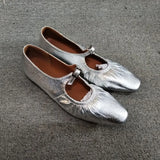 MQTIME  -  Street Style Fashion Pleated Mary Janes Women Ballet Flats Comfortable Soft Soles Leather Spring Summer Walking Loafers Shoes