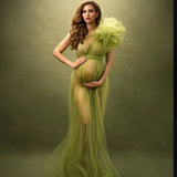 MQTIME  -  See Through Sexy Maternity Photoshoot Dresses One Shoulder Pregnant Women Photography Props Gowns Premama Evening Bathrobe Tulle