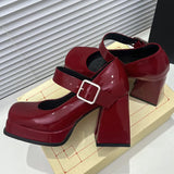 Mqtime Pink Black Red Heeled Women Pumps Mary Janes Shoes Square Toe White High Heels Female Working Party Dance Shoes 2024 Spring