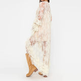  MQTIME  -  Embroidery Lace See-through Ruffle Irregular Dress Women Spring O Neck Hem Long Dress Elegant Long Sleeve Party Maxi Dress Mujer