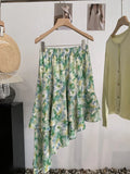 MQTIME  -  Summer Vacation Irregular Flower Print High Waist A-LINE Patchwork Fashion Skirts