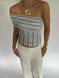 MQTIME  -  Women Colorful Striped Tube Off-shoulder Top Chic Smocked Waist Slim Cropped Tops Lady Summer New Party Vacation Wear