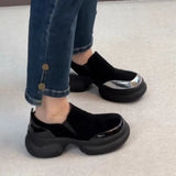 MQTIME  -  Women's retro sponge sole thick sole height increasing loafers women's frosted one foot kick round toe simple small shoe