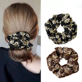 Mqtime Korean Woman Large Elegant Golden thread Flower Cloth Elastics Hair Band Senior Scrunchies Ponytail Holder Girls Hair Accessorie