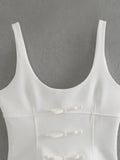 MQTIME  -  Elegant Plain Bow Camisole Tank for Woman White Slim Fit Camisole Tank with Zipper Summer New Fashion Short Vest Woman Clothing