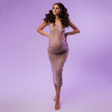 MQTIME  -  Rhinestone Bandeau Maternity Dress For Photo Shooting See Through Pregnant Woman Photography Outfit