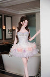 MQTIME  -  Light Blue Handmade Sweetheart Short Prom Dress Sparkly Rhinestone Appliques Homecoming Gown Princess Puffy Birthday Party Dress
