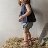  MQTIME  -  Girls Retro Mori Cotton And Linen Tank Top Summer New Back Buttons A-Line Ruffled Hem Kids Blouse Casual Linen Sleeveless Tops