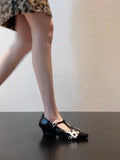 MQTIME  -  Animal-Print T-Strap Buckle Chunky-Heel Women's Pumps and Heels Elegant Pointed-Toe Mary Jane Shoes Comfortable Work High Heels