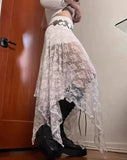 MQTIME  -  Woman Clothes Skirt Lace Splicing Lace Hem Irregular Hip-hugging Mid-length Elastic Waist Long Skirt Cuteore Gothic Y2k Clothes