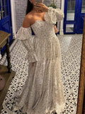  MQTIME  -  Boho Floral Maternity Dress Off-Shoulder Long Sleeve Pregnancy Gown Photoshoot Baby Shower Elegant Maternity Photography Dress