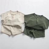  MQTIME  -  Summer Korean Style Baby Boys Striped Outfits Short Sleeve T-shirts Shorts 2pcs Toddlers Kids Casual Loose Sets