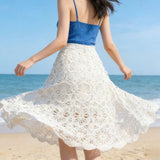 MQTIME  -   spring/summer skirt hooked cut-out sequin cotton slimming skirt niche concept embroidered mid-length model