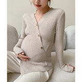 Mqtime Across V neck Knitted Nursing Shirt Maternity Autumn Winter Slim Hot Bottoming Tops for Pregnant Women Youth Pregnancy Sweaters