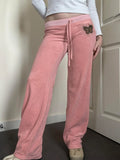  MQTIME  -  Sweet Y2k Low Waist Butterfly Print Rhinestones Slim All Match Casual Straight Pants