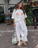 MQTIME  -  Lace Patchwork Elastic Waist Trousers Women Casual High-waisted Lace-up Loose Wide Leg Pants Lady Street Chic Bottom