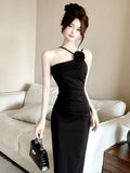 MQTIME  -  Korean Elegant Party Sleeveless Midi Dresses for Women Summer New Bodycon Backless Split Evening Birthday Female Clothing